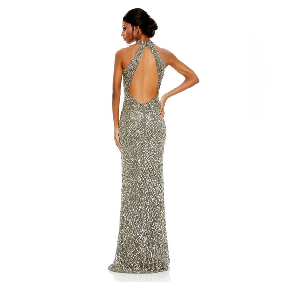 NWT $698 MAC DUGGAL Cutout Back FULLY Sequin Gown DRESS PLATINUM 4112 - Picture 5 of 5